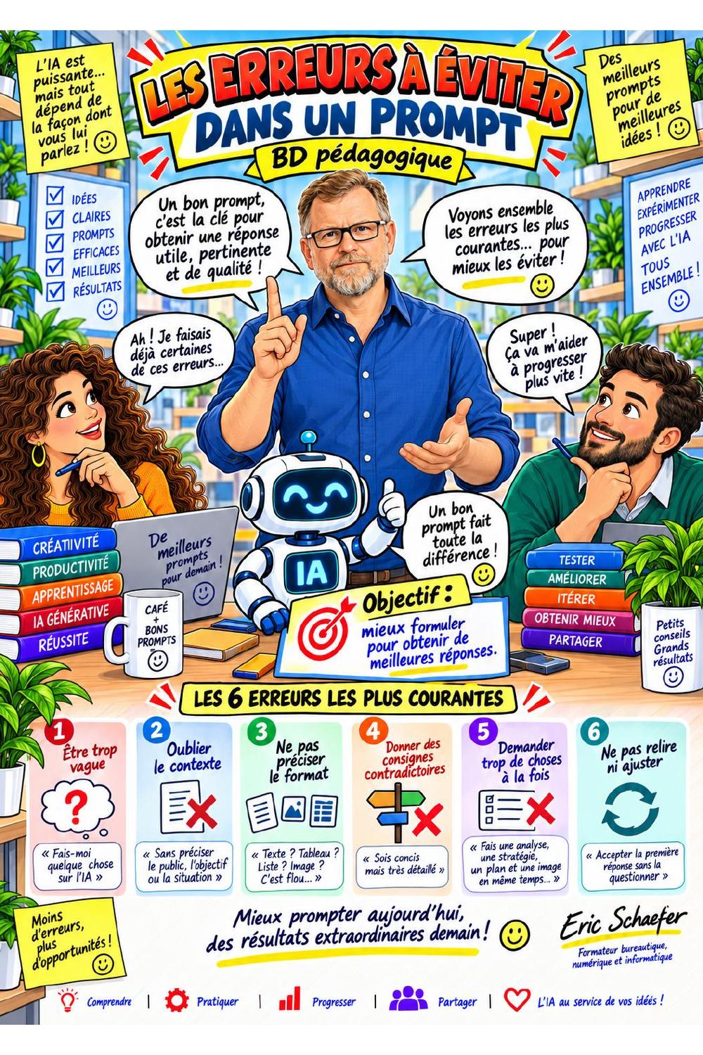 Couverture de la BD pédagogique sur les erreurs à éviter dans les prompts