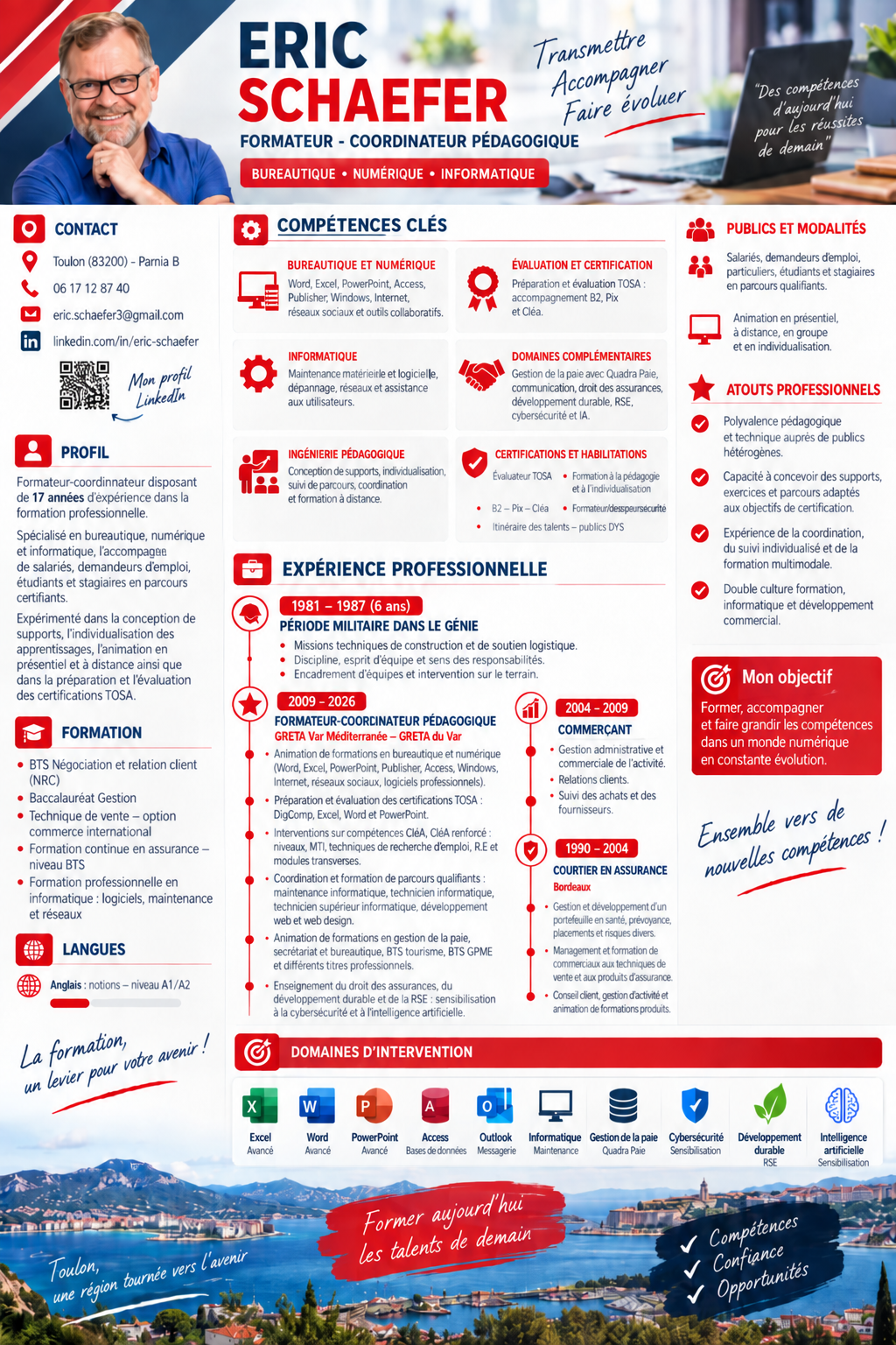 CV illustré d’Eric Schaefer, formateur et coordinateur pédagogique